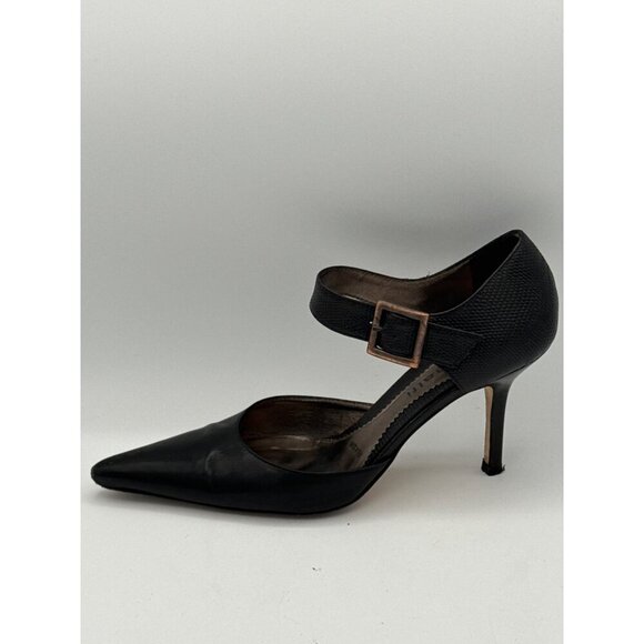 Amalfi Black Leather Stiletto Heels With Ankle Strap Size 7 Made In Italy Profes - Picture 6 of 7